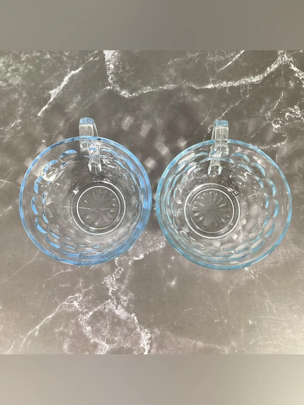 4 Vtg Anchor Hocking Blue Bubble Glass Teacups Or Punch Glasses Depression Glass